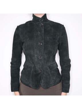 Y2K LORO PIANA Black Suede Goat Skin Jacket (S)